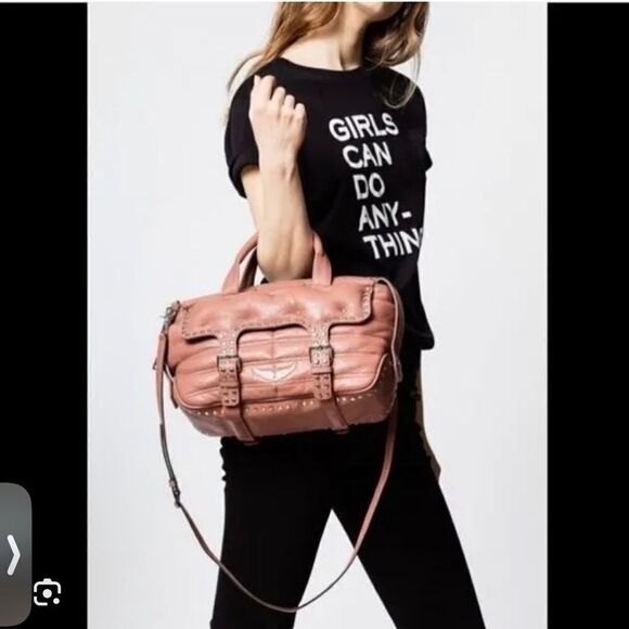 Zadig & Voltaire Sac Rider brown lambskin adorned with metal studded satchel - Picture 1 of 16